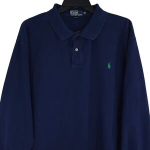 Polo Ralph Lauren Men's 3XB Big Long Sleeve Navy Cotton Polo Shirt Big & Tall